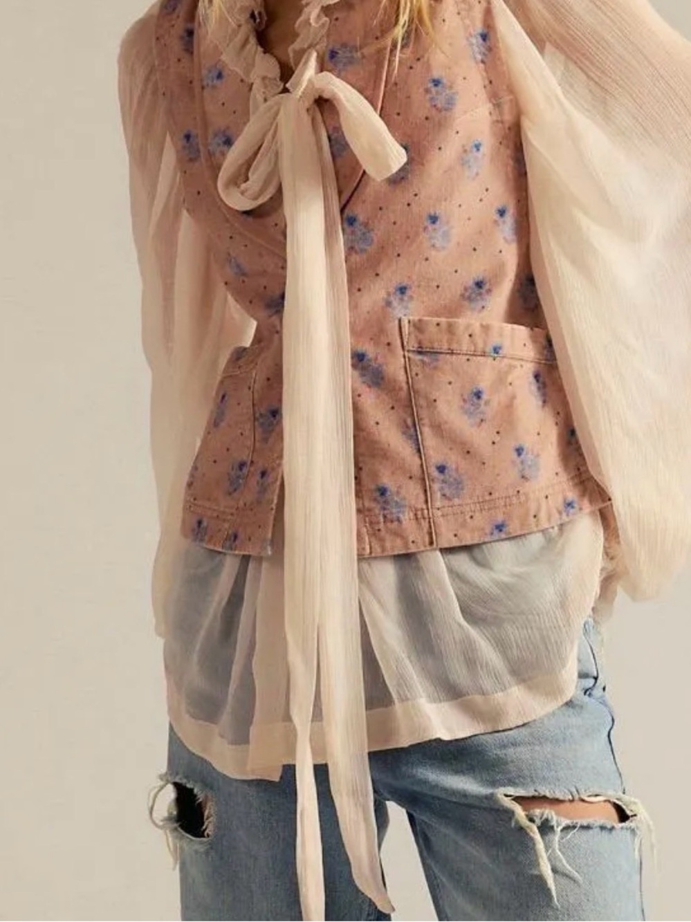 Free People Noir Nights Printed Vest/NWT/$128/XS/Camel Combo